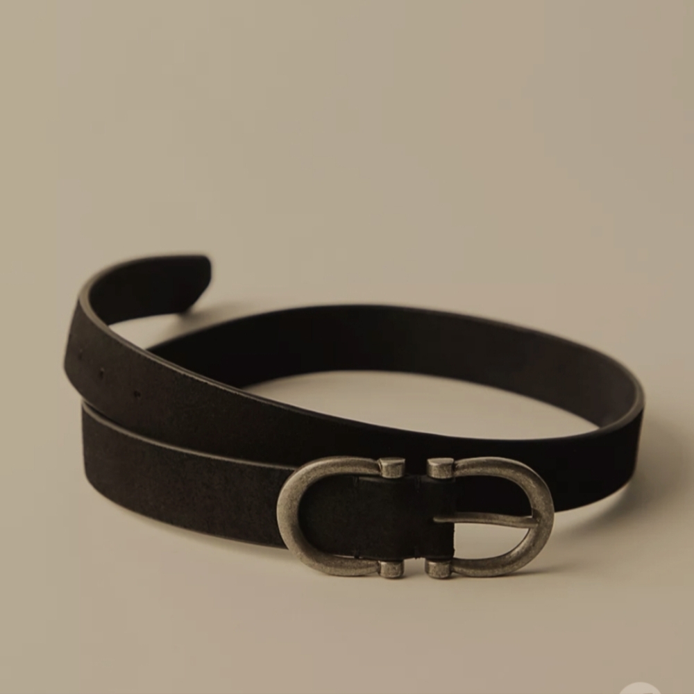 Free People Black & Gold Belt W/ Modern Buckle Size Small Medium